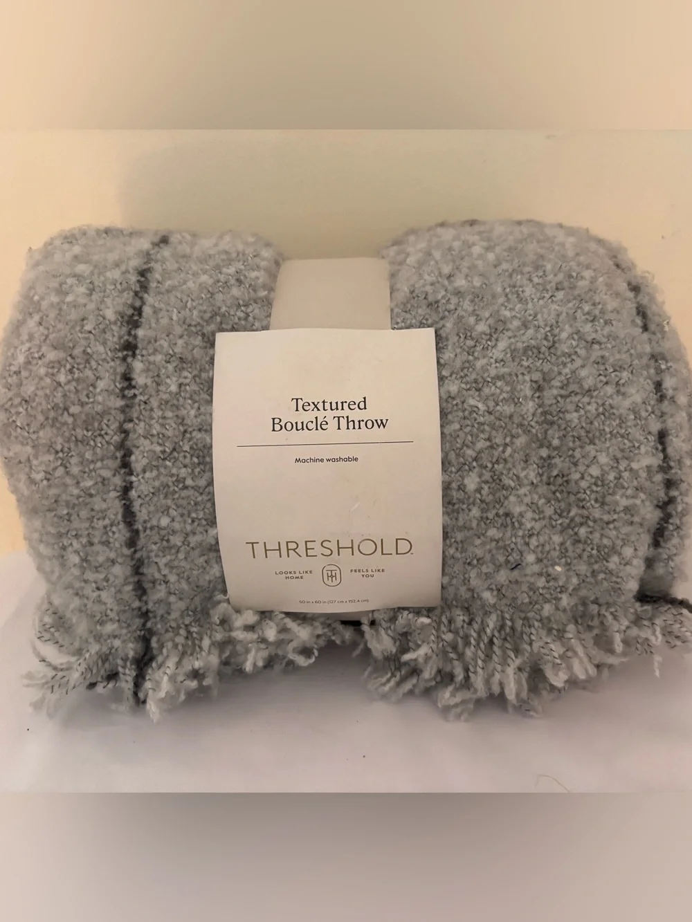 Threshold Textured Bouclé Throw Blanket in Light Gray - New with Tags
